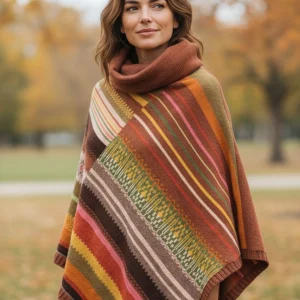 Autumn Fall Wool Poncho - Handmade in St Ives